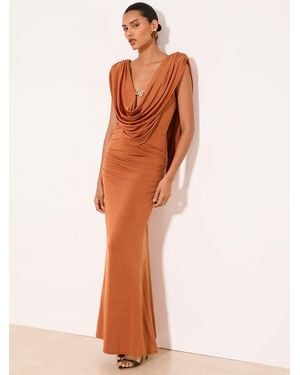 Lipsy Cowl Neck Slinky Hardware Detail Maxi Dress - Natural