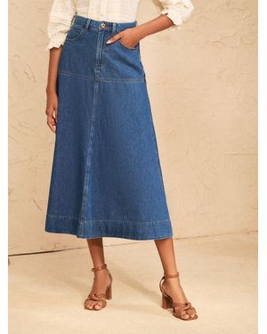 Love & Roses Drop Waist Denim Midi Skirt - Blue