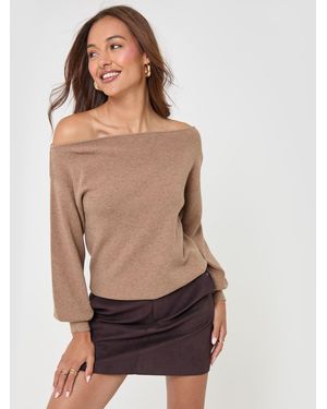 Threadbare Slash Neck Knitted Jumper - Natural