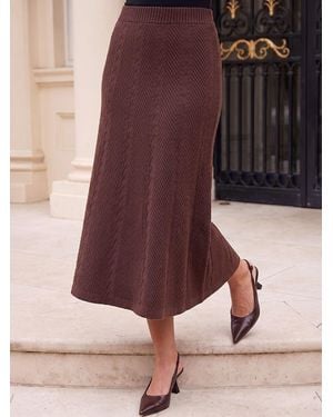 Roman Knit Cable Midi Skirt - Purple
