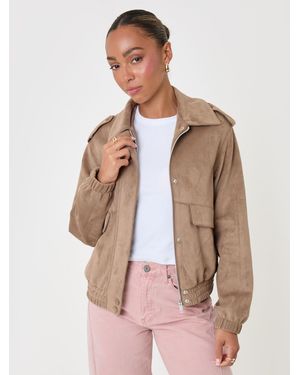 Threadbare Chocolate Faux Suede Collared Bomber Jacket - Pink