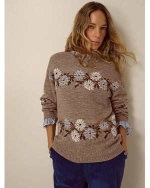 Monsoon Flic Floral Embroidered Jumper - Brown