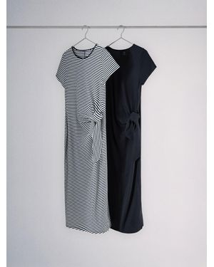 The Set 2 Pack Tie Front Knotted Maxi Dress/Stripe - Black