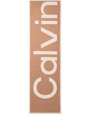 Calvin Klein Cotton Jacquard Knit Logo Scarf - Natural