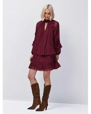 Ro & Zo Wine Dobby Ruffle Short Dress - Red