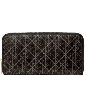 Calvin Klein Allover Emblem Logo Zip Wallet - Black