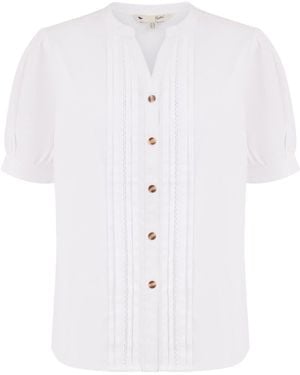 Yumi' Pleated Short Sleeve 100% Cotton Shirt - White