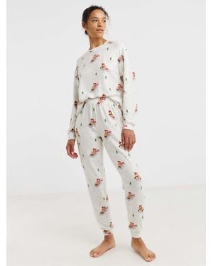 JD Williams Supersoft Twosie Pajama Set - White