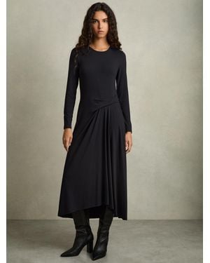 Reiss Elia - Navy/black Asymmetric Draped Jersey Dress, L | Lyst