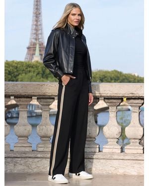 Sosandar Wide Leg Pants With Camel & Side Stripe - Blue