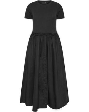 PixieGirl Petite Short Sleeve Mixed Ruffle Seam Midi Dress - Black