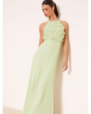 Lipsy Bridesmaid Embrodiery 3D Halter Maxi Dress - Natural