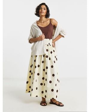 Simply Be Spot Print Shirred Waist Skirt - White