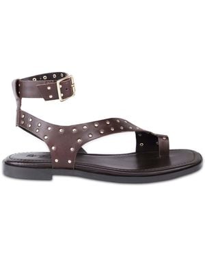 OFF THE HOOK Quinn Leather Studded Toe Loop Sandals With Ankle Strap - White
