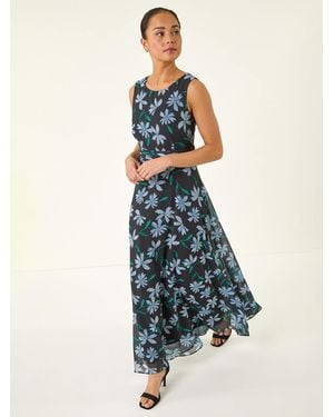 Roman Petite Ruched Maxi Dress - Blue