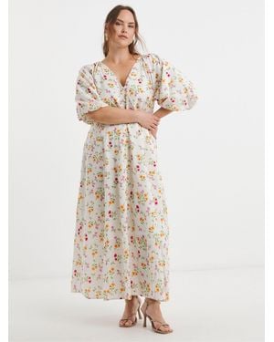 Simply Be 100% Cotton Floral Broderie Midi Dress - White
