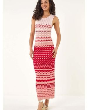Roman Zig Zag Knitted Midi Dress - Red