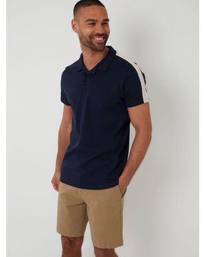 Threadbare Crochet Detail Cuban Collar 100% Cotton Polo Shirt - Blue
