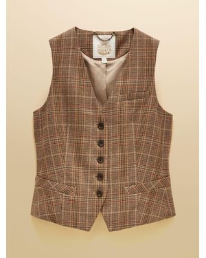 Joules Foxley Check Wool Rich Check Tweed Waistcoat - Brown