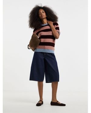 Simply Be Stripe Sponge Boxy Knitted T-Shirt - Blue