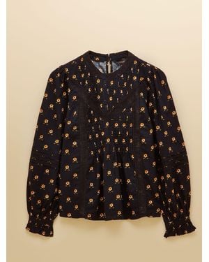 Joules Juniper Ditsy Lace Insert Blouse - Black