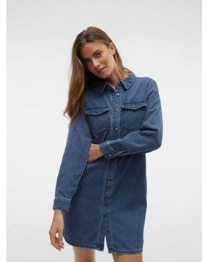 Vero Moda Long Sleeve Denim Dress - Blue