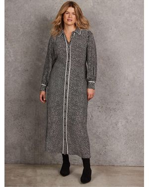 Live Unlimited Polka Dot Print Maxi Shirt Dress - Gray