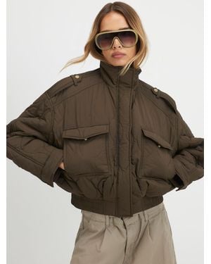 River Island Quilted Bomber Jacket - Brown