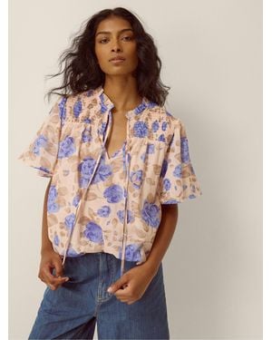 Monsoon Lori Floral Bubble Hem Blouse - Natural