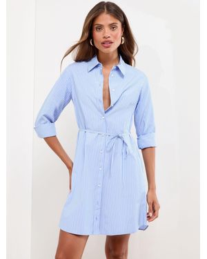Lipsy Poplin Long Sleeve Mini Shirt Dress - Blue