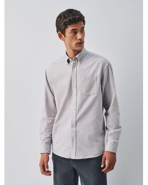 Next Brushed Oxford Long Sleeve Shirt - Gray
