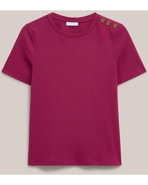 Hobbs Beetroot Tamsin Ribbed Cotton Blend T-Shirt - Pink