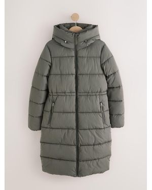 Next Khaki Shower Resistant Hooded Long Wadded Coat - Gray