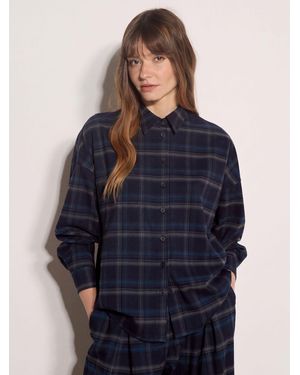 Apricot Oversized Check Print Shirt - Blau