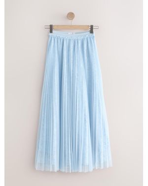 Next Mesh And Lace Pleated Maxi Skirt - Blue
