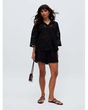 Raffya Shelli All Over Broderie Anglaise Shirt In - Black