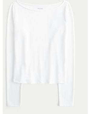 Hollister Slash Neck Long Sleeve Top - White