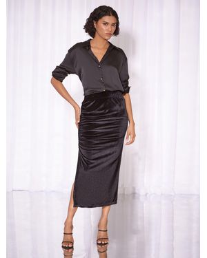 Lipsy Ruched Satin Midi Skirt - Black