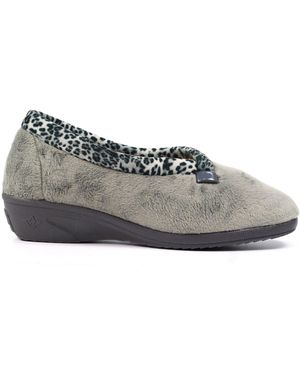 Lunar Paloma Animal Print Trim Wedged Slippers - Gray