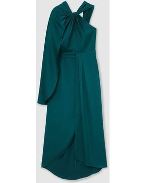 Reiss Clodagh Petite Satin Side-Cape Draped Midi Dress - Green