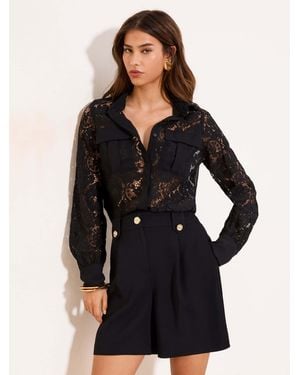 Lipsy Lace Satin Pocket Utility Shirt - Black