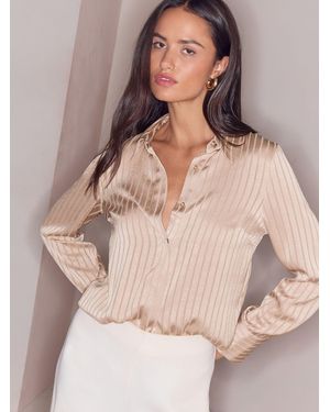 Lipsy Champagne Satin Stripe Burnout Shirt - Natural