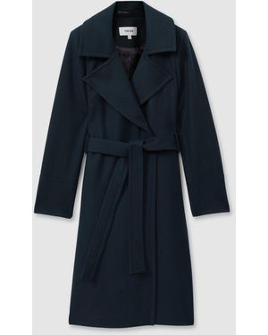 Reiss Rae Belted Double-Breasted Melton Coat - Blau