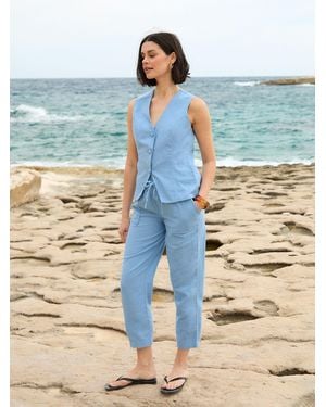 Threadbare Regular Fit Linen Blend Tapered Trousers - Blue