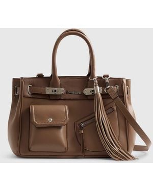 River Island Lock Front Utility Pocket Tote Bag - Brown