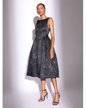 Lipsy Premium Textured Diamonte Embellished Skater Midi Dress - White