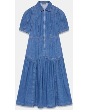 Mint Velvet Puff Sleeve Denim Midi Dress - Blue