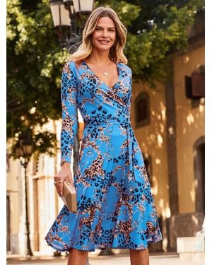 Sosandar Baroque Print Faux Wrap Dress - Blue