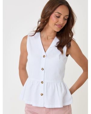 Threadbare Denim Button Up Peplum Top - White