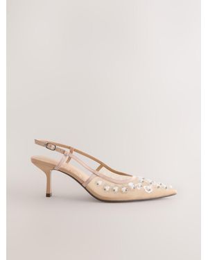 Next Forever Comfort Pointed Mesh Slingback Heels - Natural